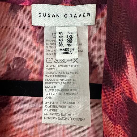 Womens Susan Graver Pink Animal Printed Mesh Open Front Cardigan Lightweight 2X - Picture 6 of 8